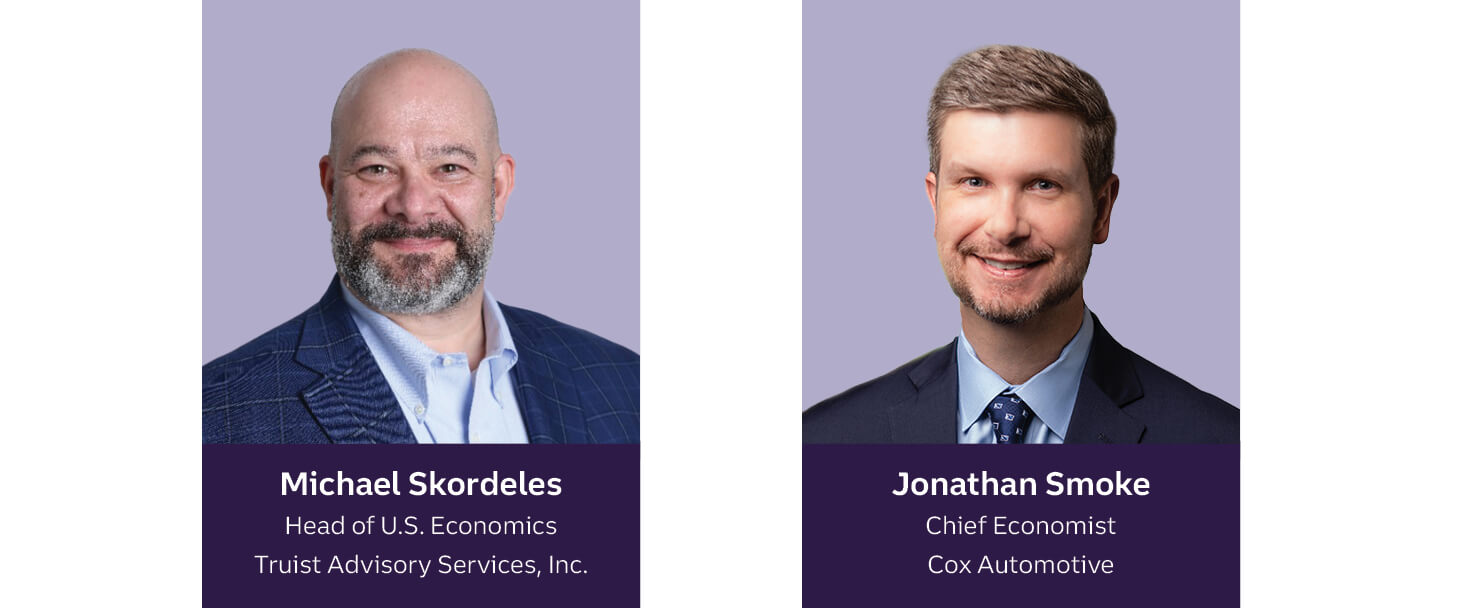 Photos of Michael Skordeles, Head of U.S. Economics at Truist Advisory Services, Inc., and Jonathan Smoke, Chief Economist at Cox Automotive.