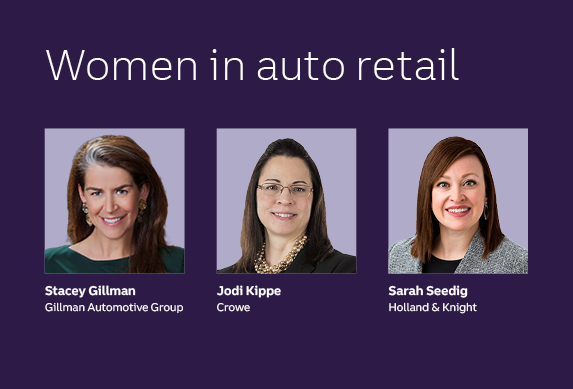 Women in auto retail with Stacey Gillman, Gillman Automotive Group; Jodi Kippe, Crowe; and Sarah Seedig, Holland &amp; Knight.