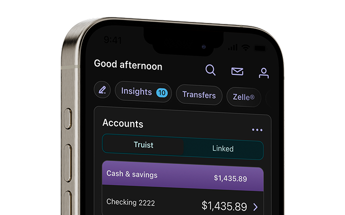 Truist mobile app homepage