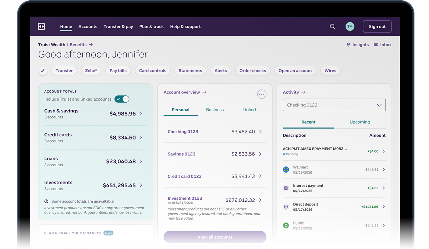 Truist online banking dashboard.