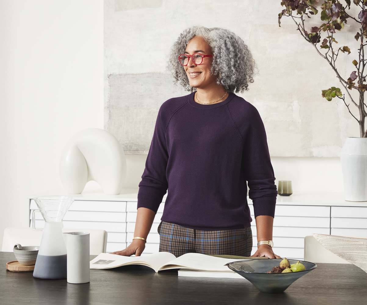 Woman at picnic table
